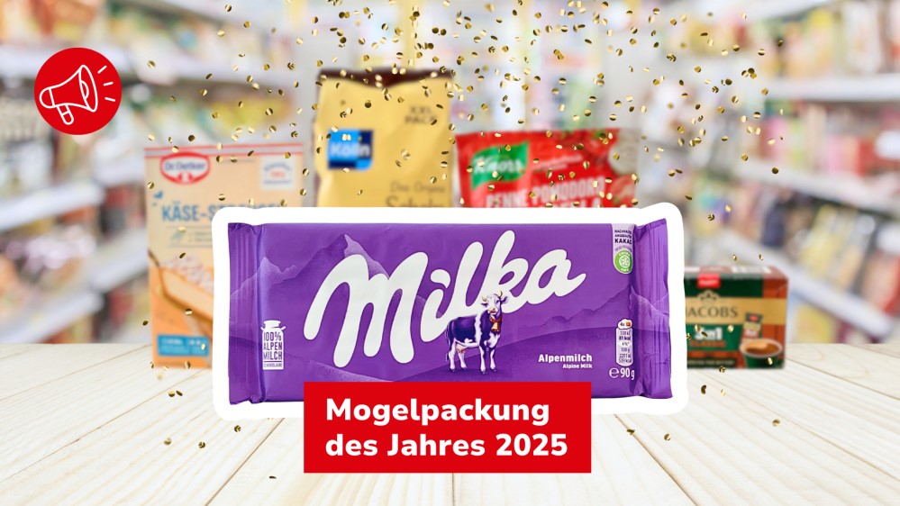 Verbraucherzentrale Hamburg Mogelpackung des Jahres 2025 Sieger Milka mit anderen Kandidaten   © Verbraucherzentrale Hamburg und Canva.com